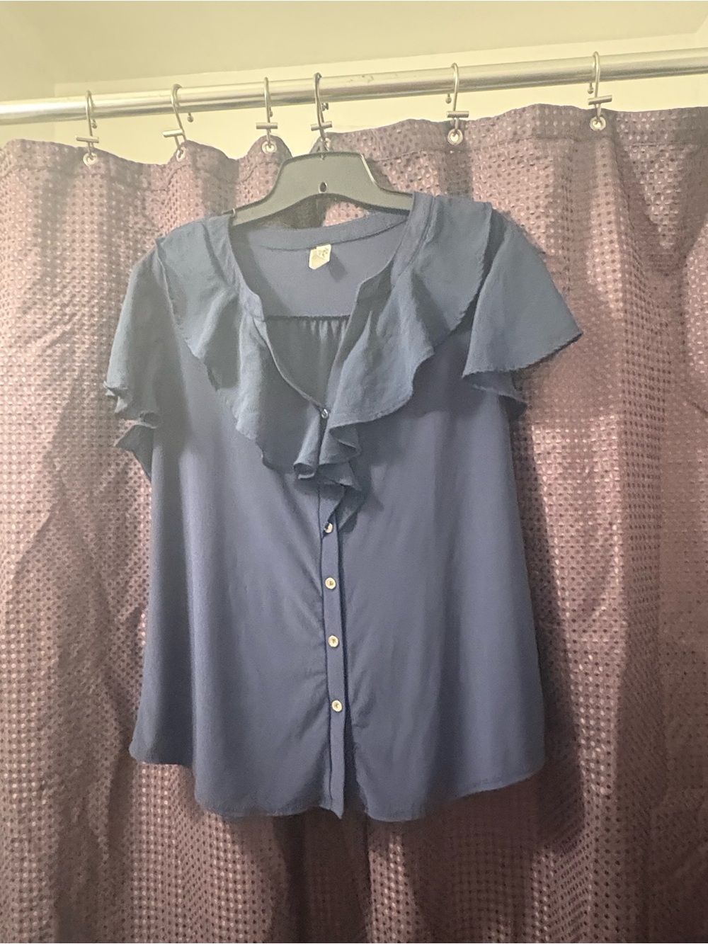PerSeption Concept Navy Ruffle Button-Down Top